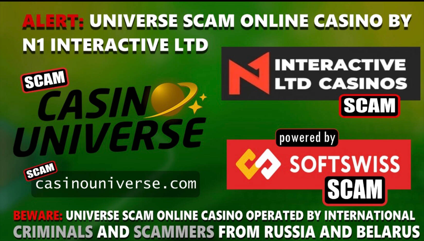 Casino Universe Scam-Softswiss-N1 Interactive-Roland Yakovlevich Isaev-Paata Gamgoneishvili-Ivan Montik-Pavel Kashuba-Dmitry Yaikov