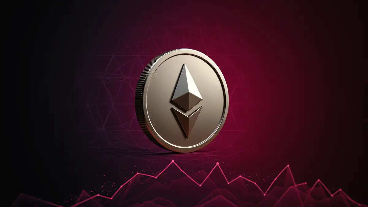 Ethereum coin with purple-magenta gradient background symbolizing whale accumulation and price surge