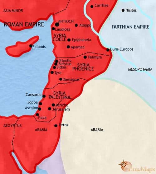 Palestine Name History: Roman Palaestina, British Mandate, Modern Slogan 2 Map of the Roman Palaestina-Syria in 200 CE