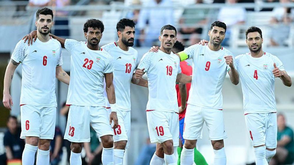 Players of Iran National Football Team celebrate after their teammate Mehdi Taremi (9) scored a goal during a friendly football match against Gambia at Titanic Mardan Palace Sports Complex in Antalya, Turkiye on May 29, 2026.