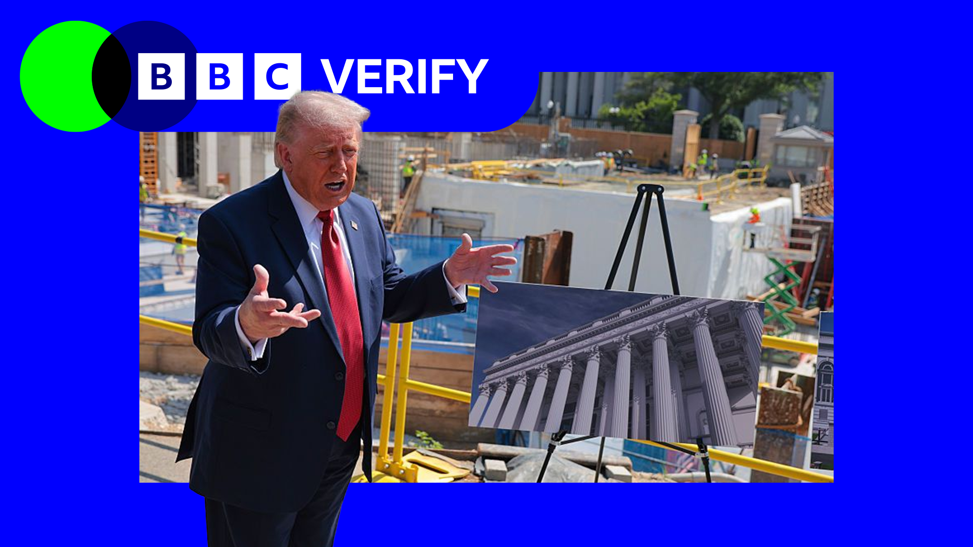 President Trump talking to reporters next to the construction pit inside the White House grounds