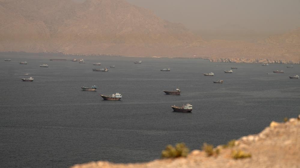 Vessels using the Strait of Hormuz as seen from Masandam, Oman on 18 June