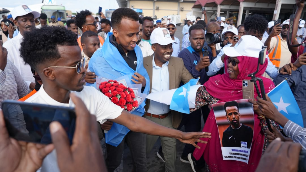 Somali referee Omar Abdulkadir Artan arriving at Aden Abdulle Osman International Airport in Mogadishu, Somalia.