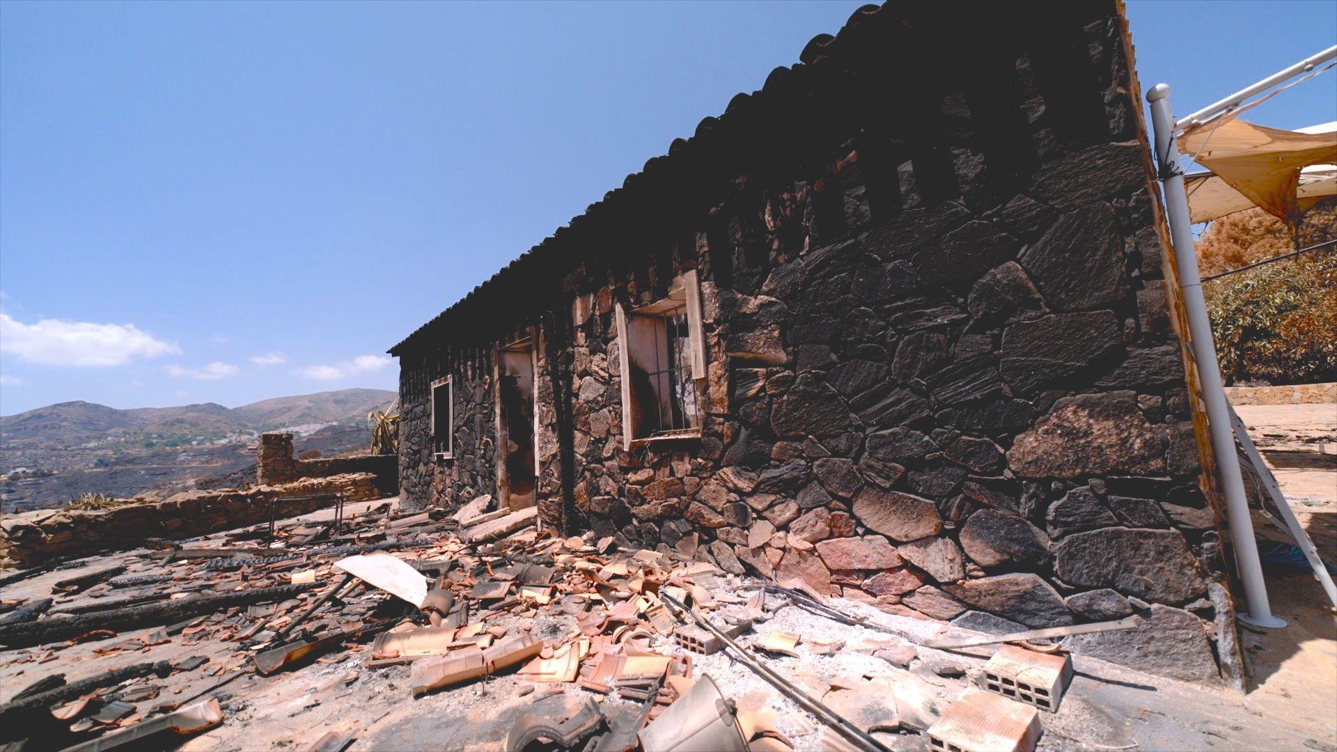 A charred house