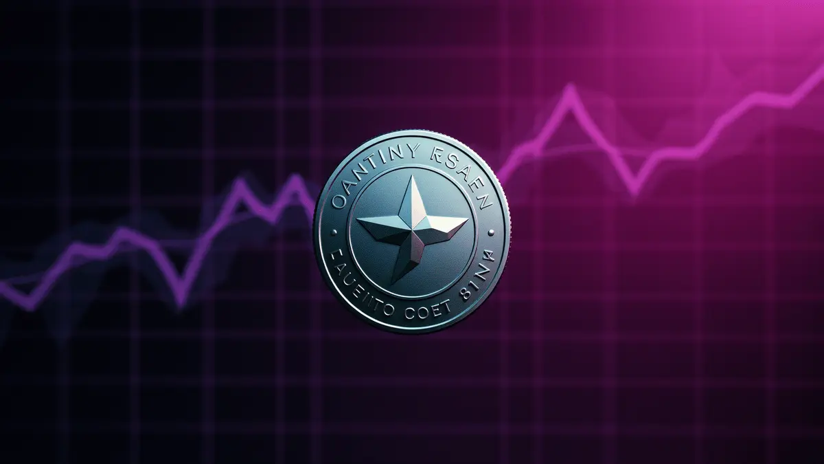 Cardano ADA coin with purple gradient price chart grid in studio lighting