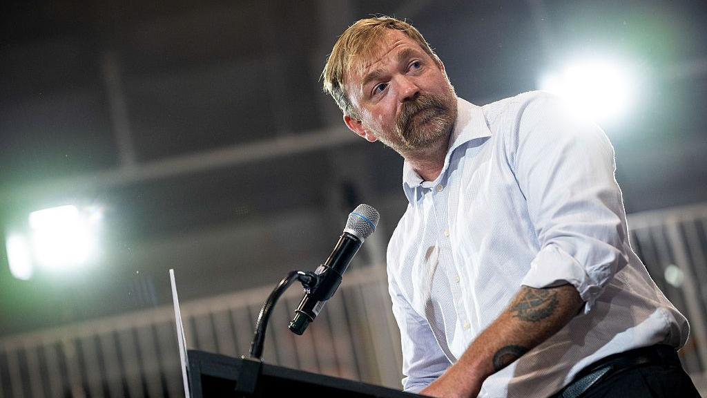 Graham Platner, Democratic US Senate candidate for Maine, during a primary election night event at the Blue Hill YMCA in Blue Hill, Maine, US, on Tuesday, June 9, 2026.