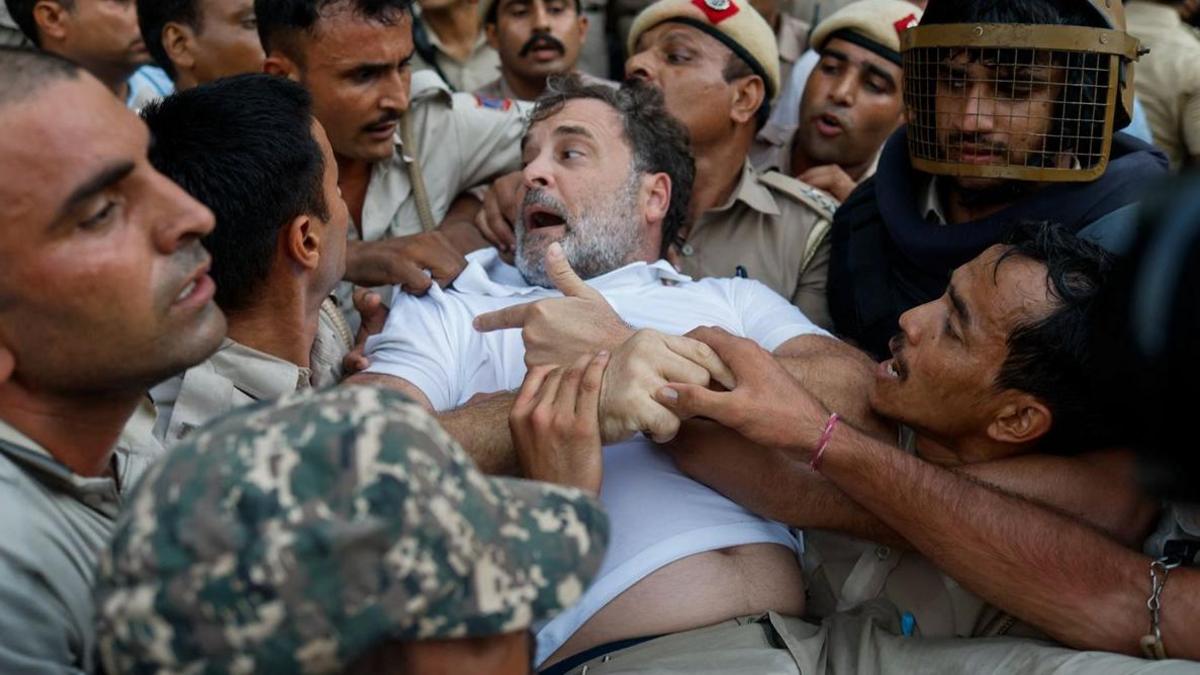 Indian opposition leader Rahul Gandhi is detained by police during a sit-in protest outside Prime Minister Narendra Modi's residence, demanding accountability for police action against students, in New Delhi, India, July 21, 2026
