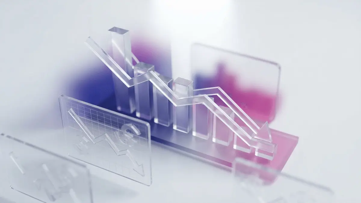 Abstract financial visualization showing downward inflation trends with purple gradient accents