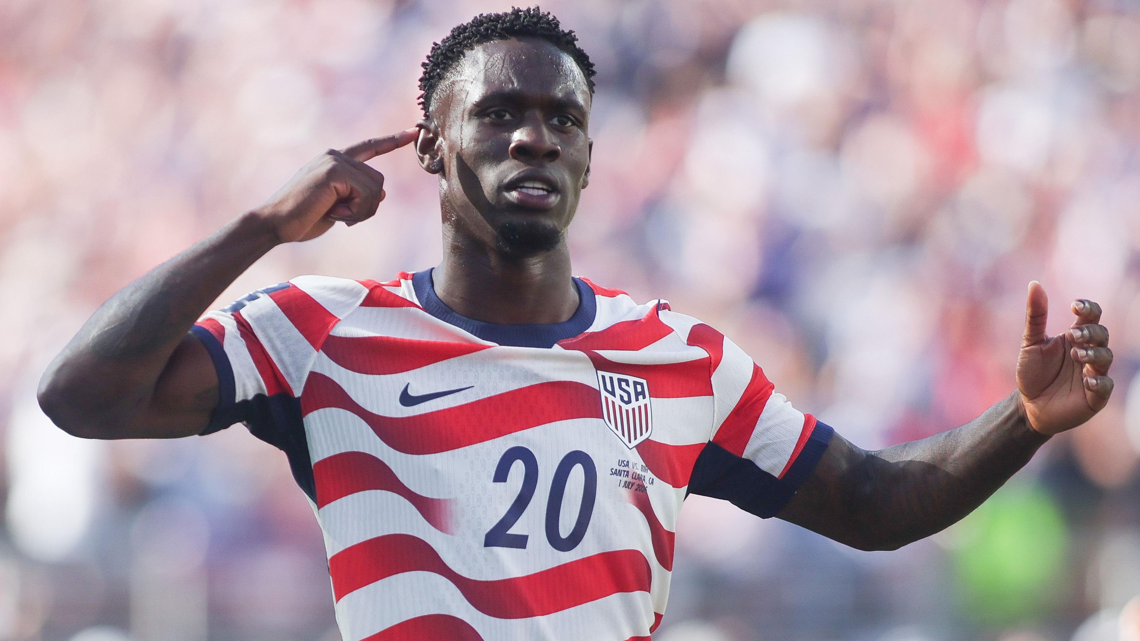 Folarin Balogun of the United States celebrates after scoring a goal