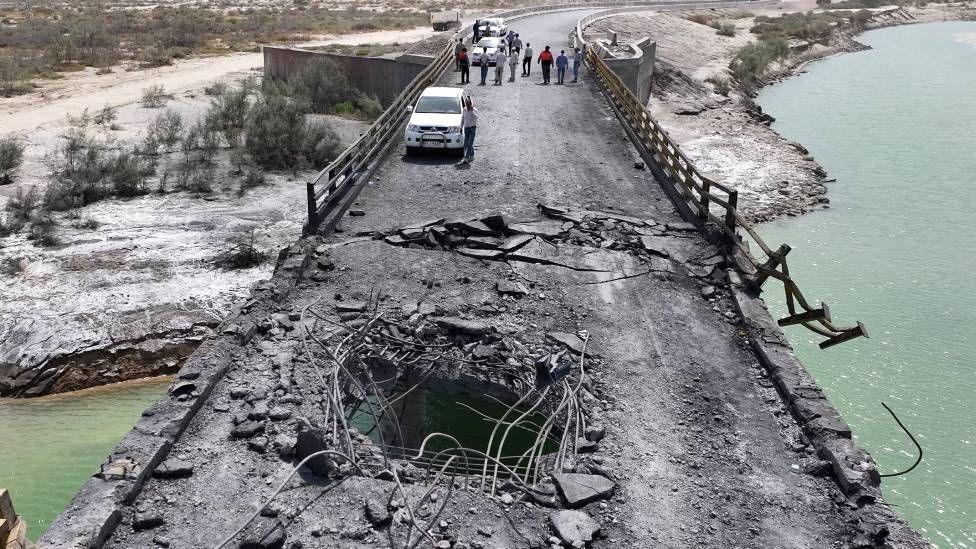 A hole in a damaged bridge in Iran's southern Hormozgan Province on July 17.