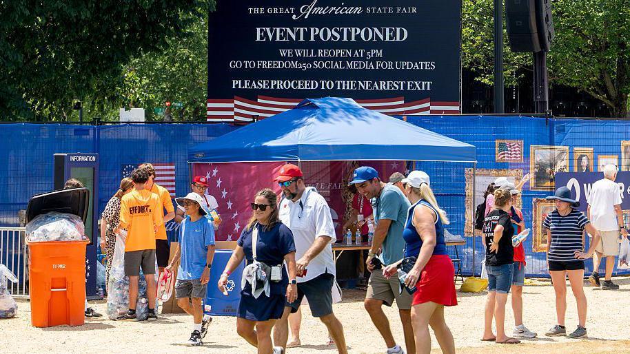 "Event Postponed" signage during the Great American State Fair on the National Mall in Washington, DC on Friday