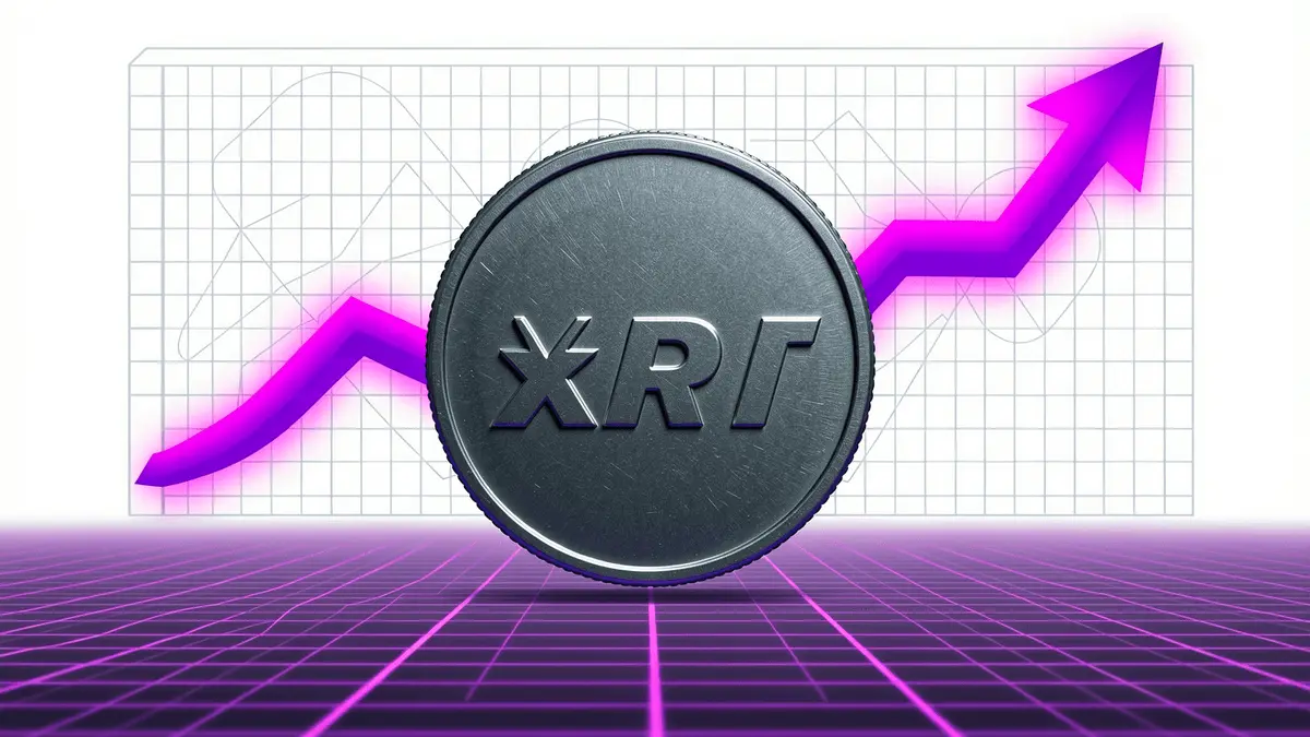 XRP coin with MVRV capitulation chart showing bullish reversal pattern on gradient grid background