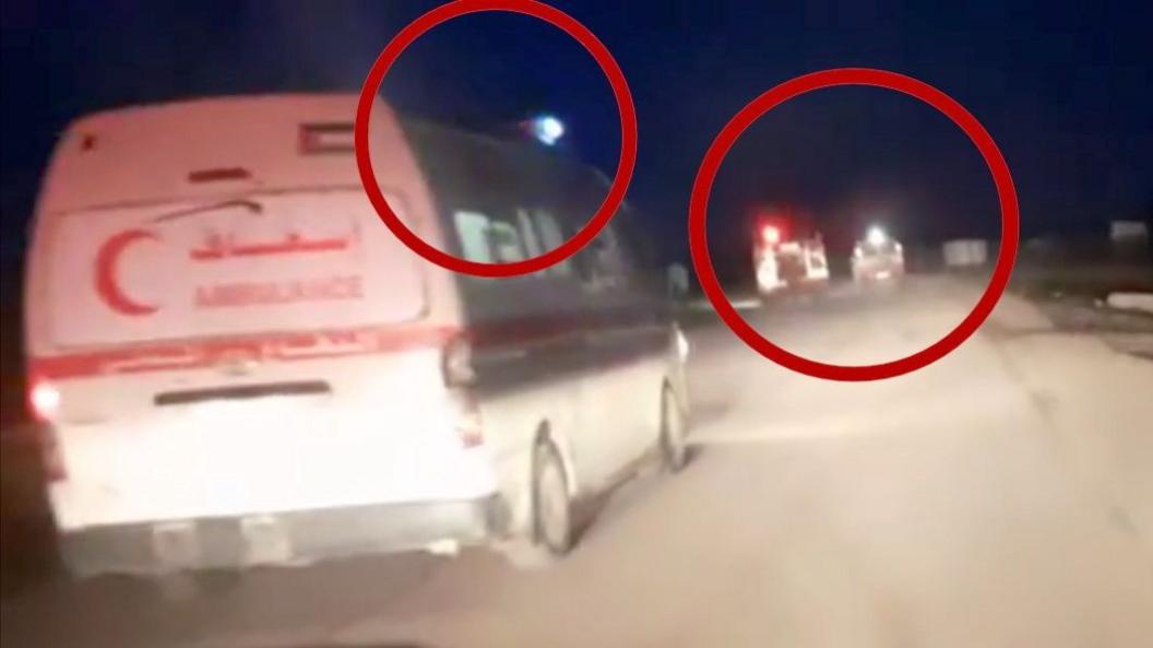 A still from the video that shows an ambulance in Gaza