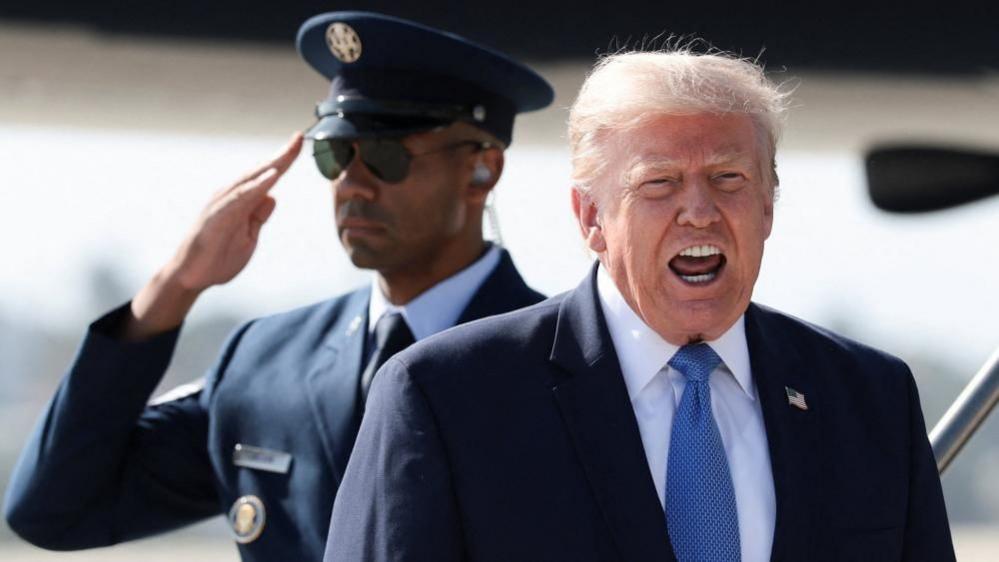 U.S. President Donald Trump arrives at Los Angeles International Airport