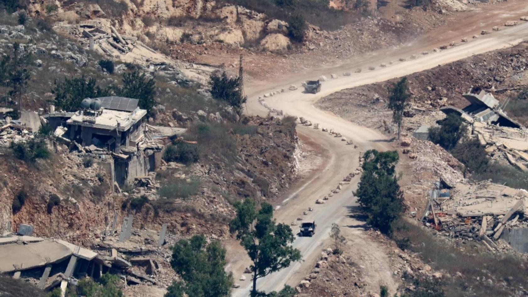Israeli tanks operate on a road in southern Lebanon, pictured on June 27, 2026.
