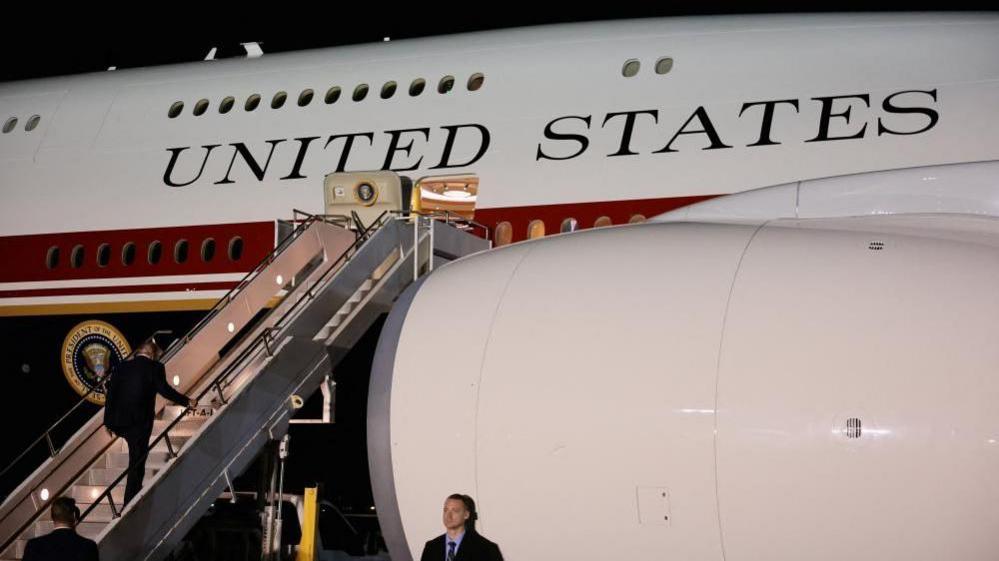 Trump then boards the Qatar-gifted jet in the UK