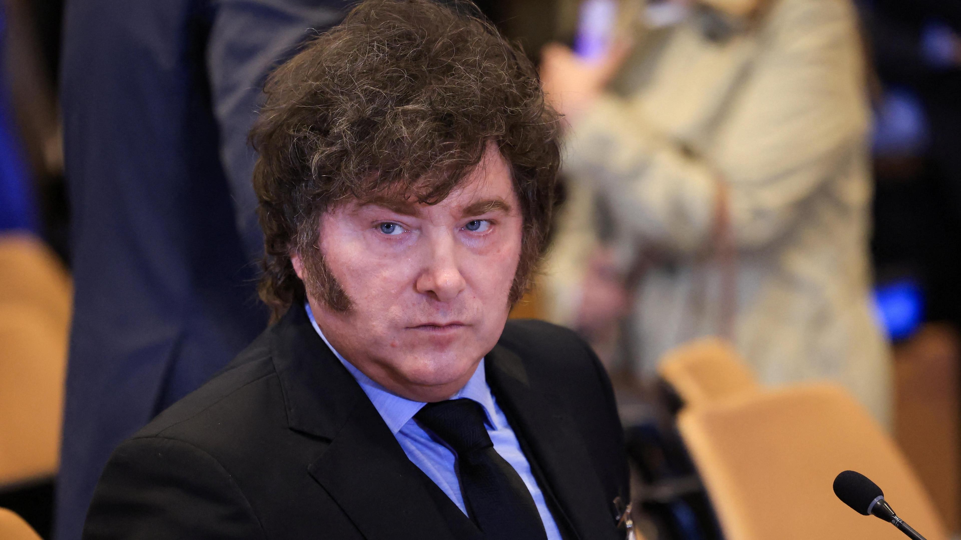 Argentina's President Javier Milei attends a meeting of the multinational political and security coalition "Shield of the Americas" on the sidelines of the 81st United Nations General Assembly in New York,