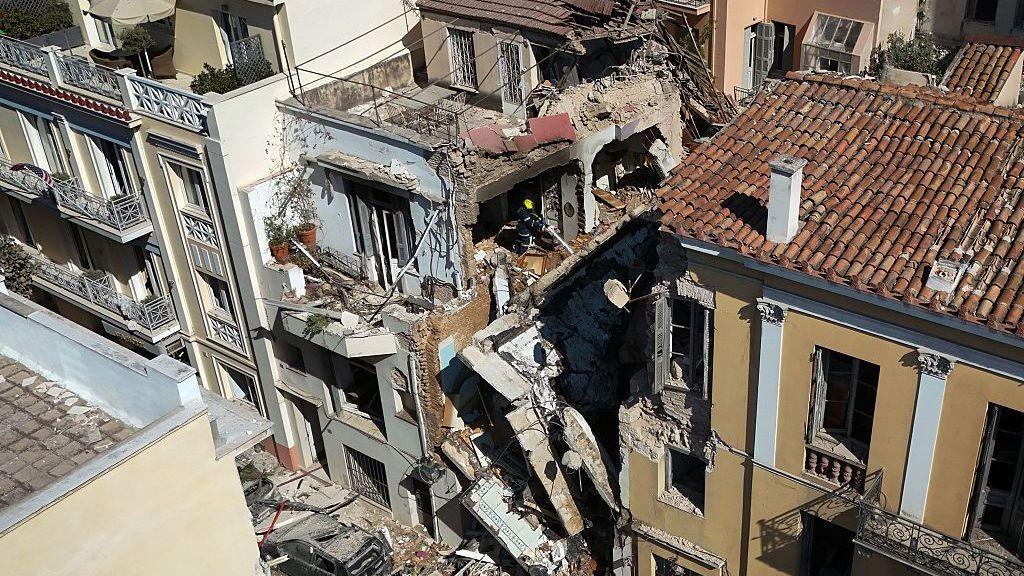 A collapsed building in Athens