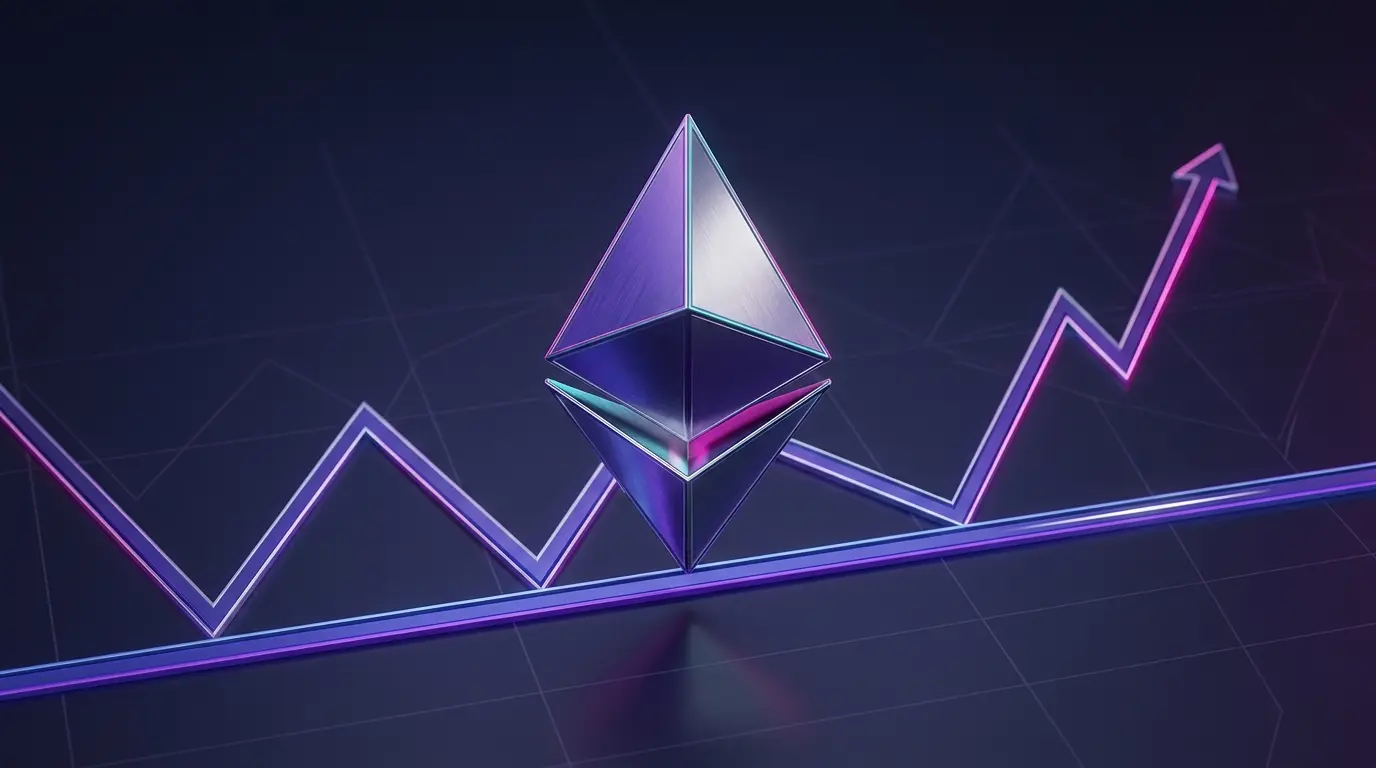 Ethereum emblem above a technical chart showing support and a potential breakout rally