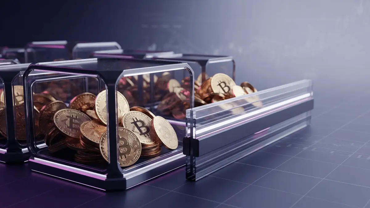 Gold Bitcoin coins accumulate in digital wallets before a major market resistance level.