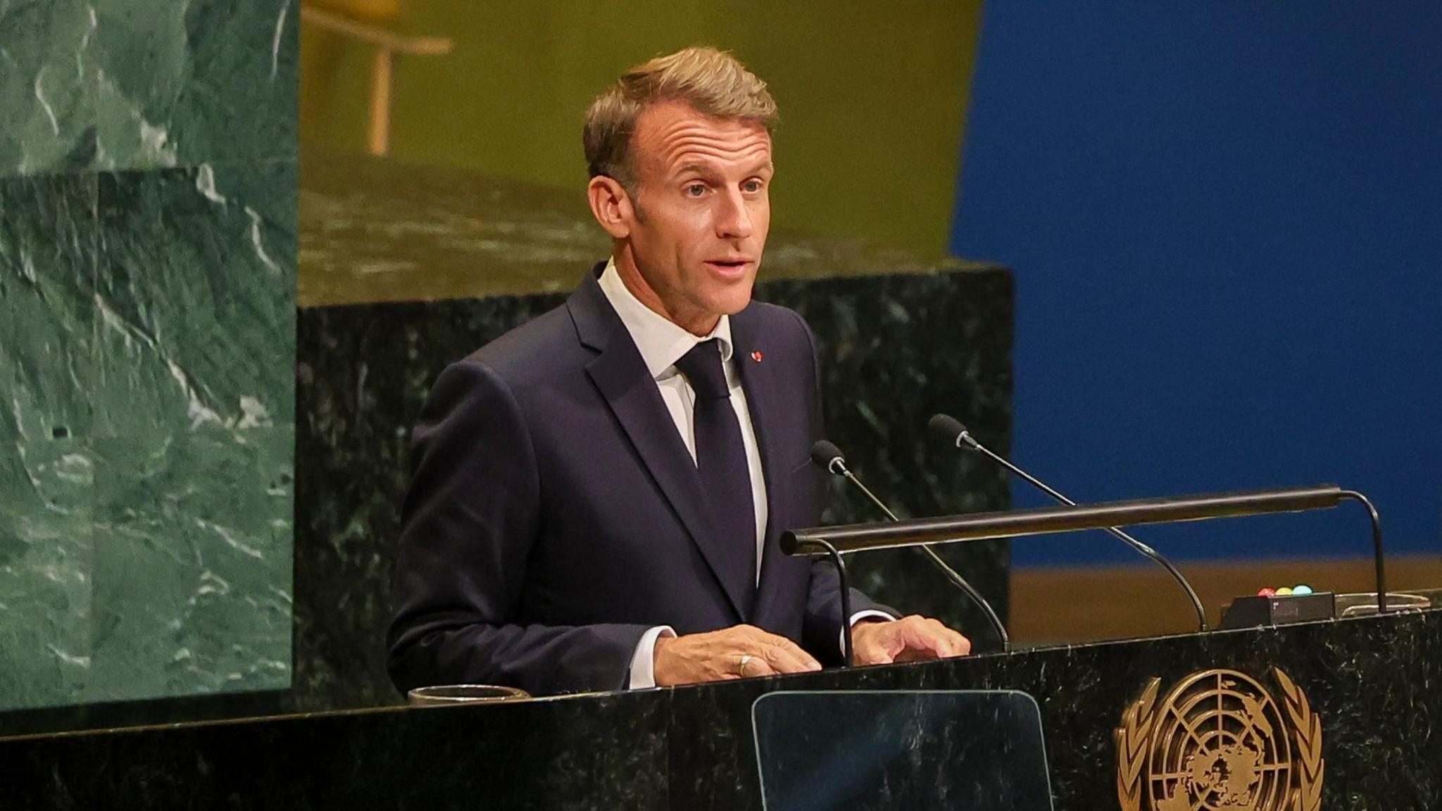 French President Emmanuel Macron addresses the UN General Assembly in New York (22 September 2026)