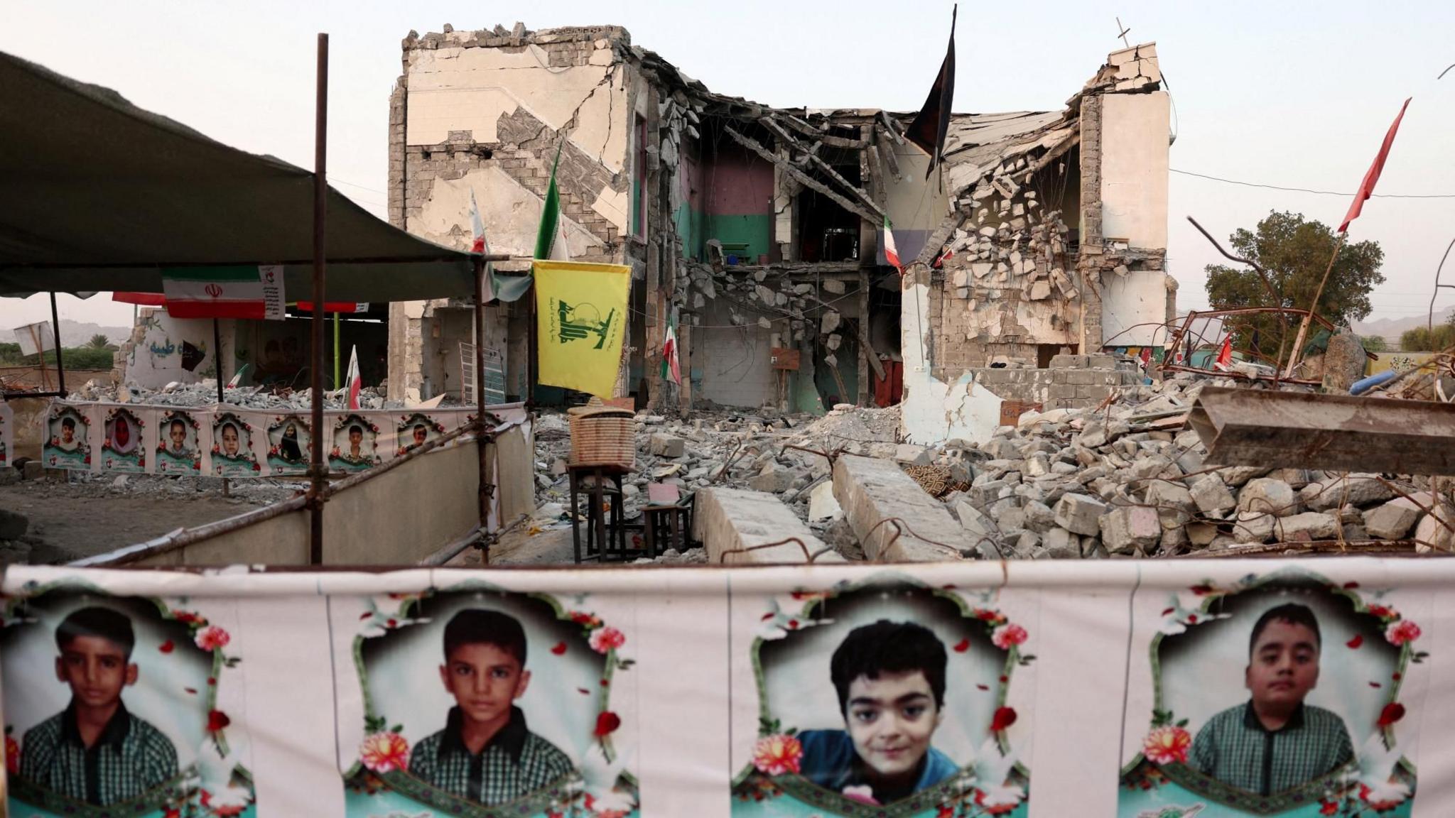 File photo showing photos of children killed in the strike on Shajareh Tayyebeh Primary School in Minab, southern Iran (27 August 2026)
