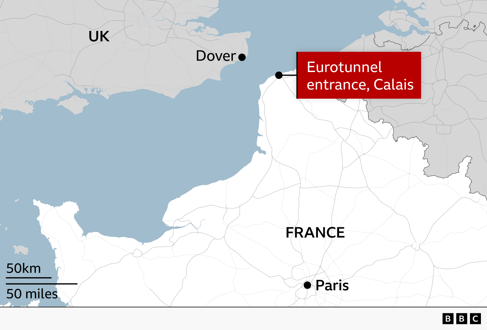 A map shows the location of the Chunnel