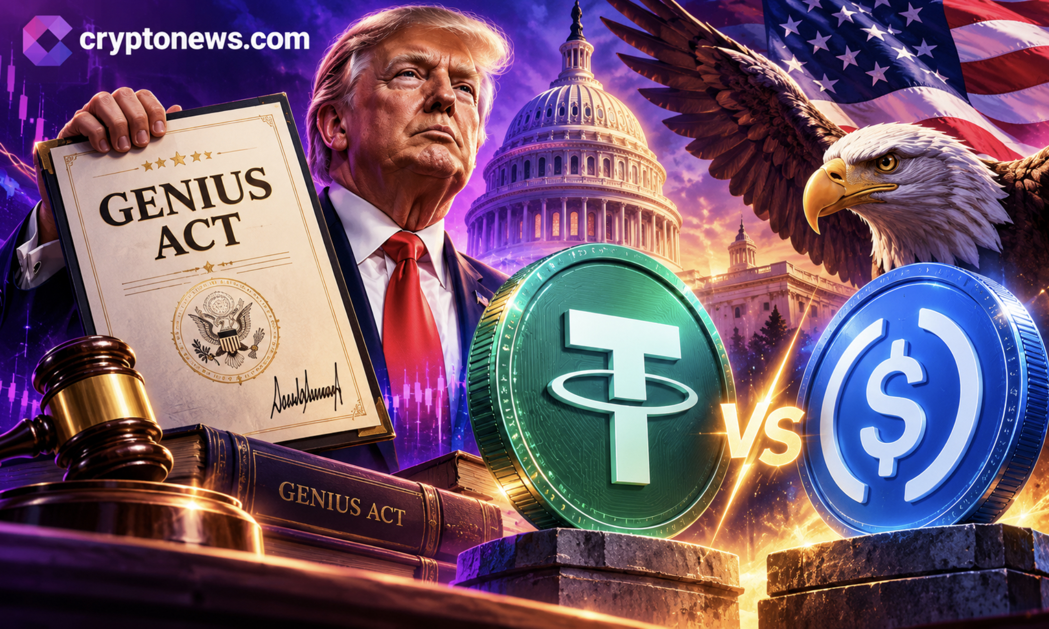 New GENIUS Act rules put Circle and Tether on different paths as USDC and USDT compete for US adoption and global stablecoin dominance.
