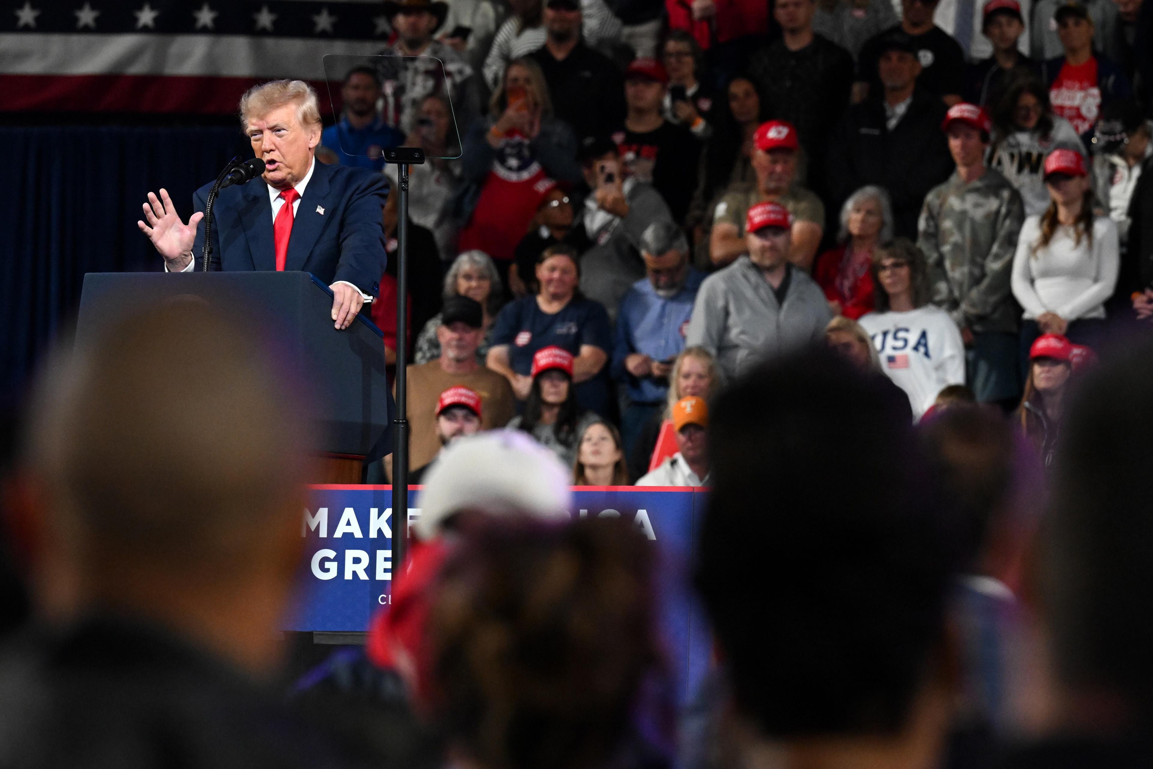 Trump speaking at a rally