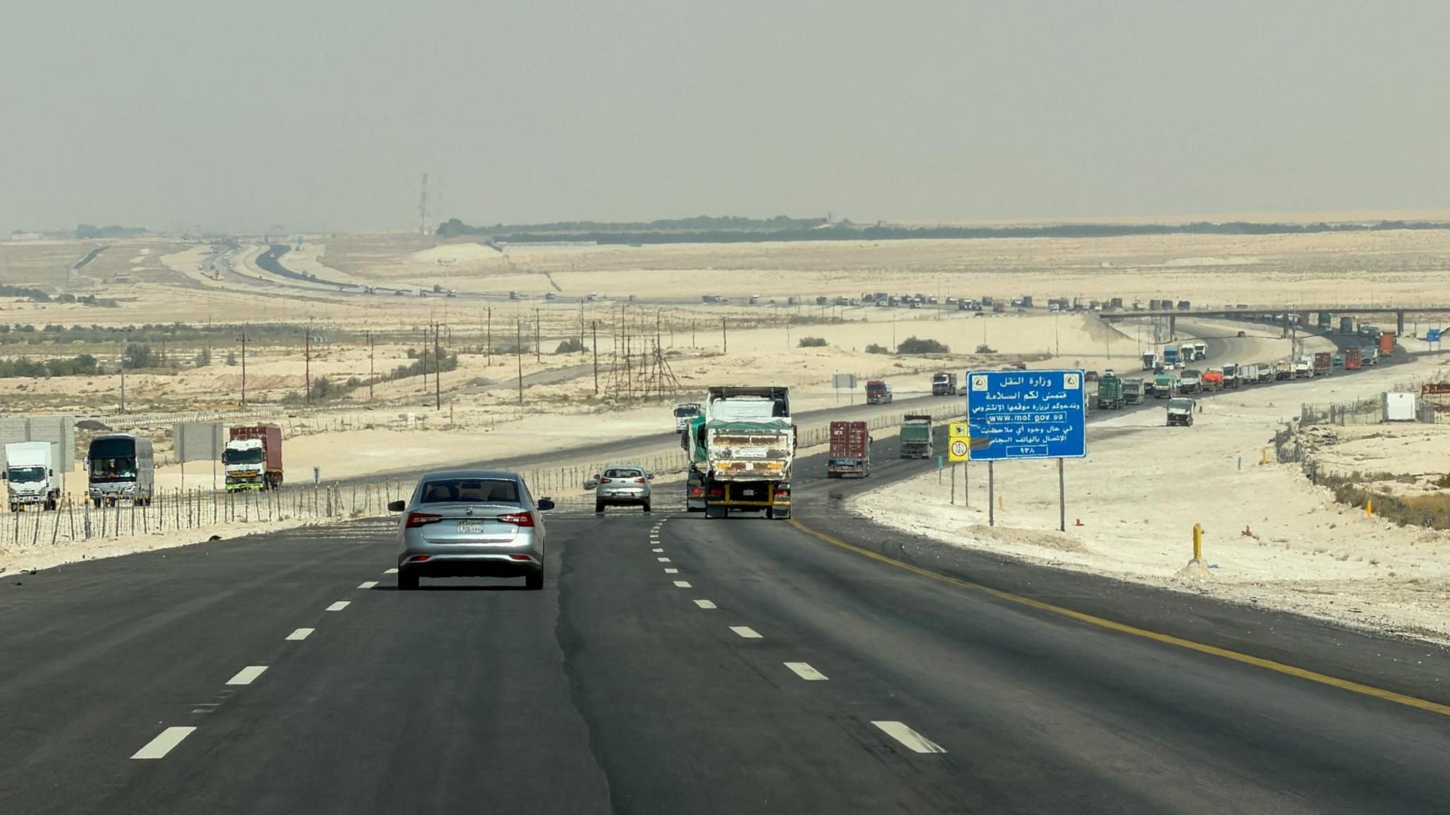 A view of cars and trucks on Dammam-Riyadh Highway, in Dammam, Saudi Arabia (19 October 2026)