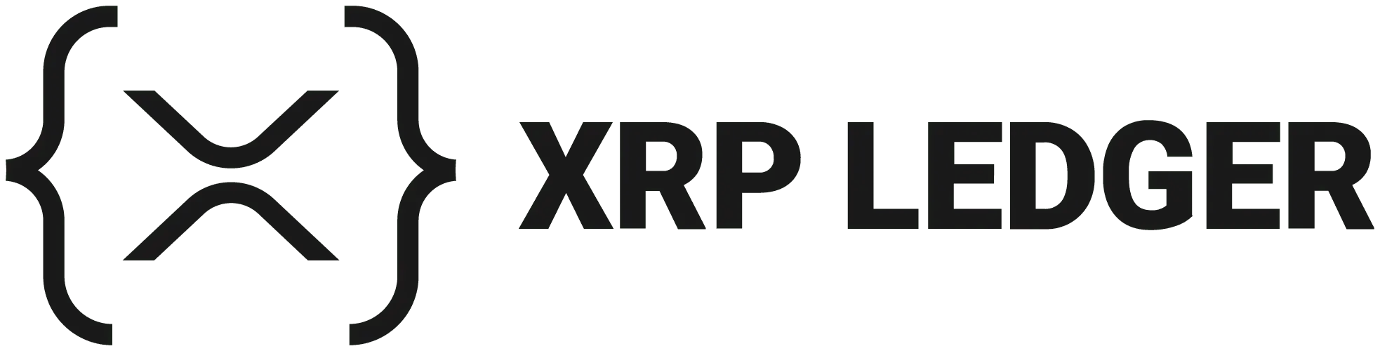 The XRP Ledger logo featuring a stylized X symbol enclosed in curly brackets next to the text XRP LEDGER.