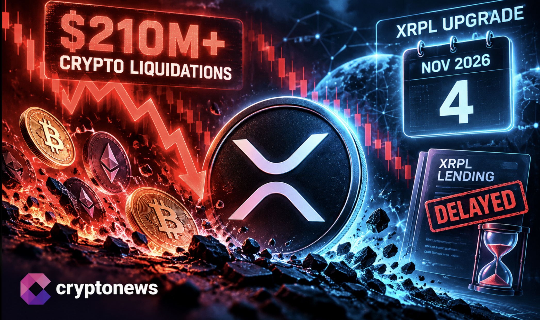 XRP Price falls toward $1.33 as crypto liquidations top $210 million. The XRPL upgrade is delayed to November 4 after validator support dips.